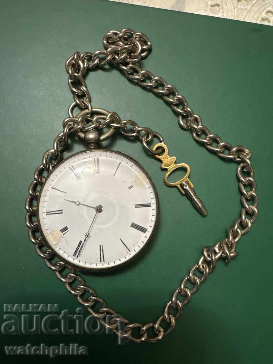 Σπάνιο ασημένιο ρολόι τσέπης με κλειδί, λειτουργικό