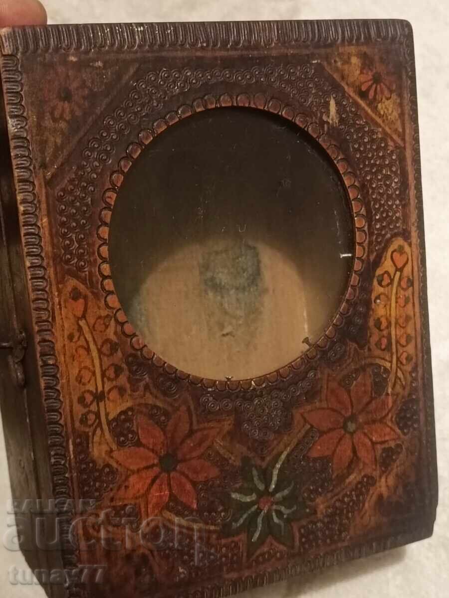 Old wooden watch box with pyrography from the Tsarist era