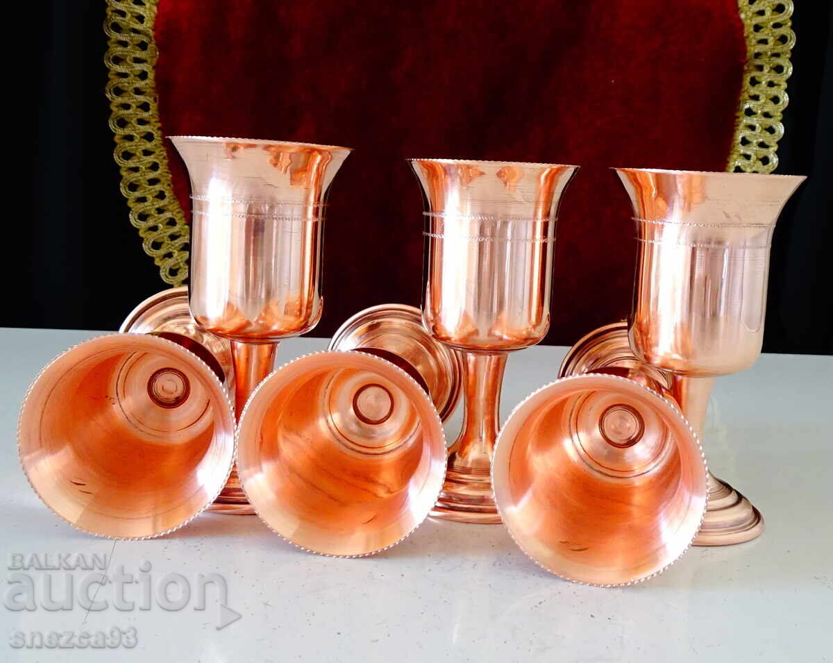 Δημοπρασία Χάλκινα φλιτζάνια για ρακή, καθαρός κόκκινος χαλκός, με βάση