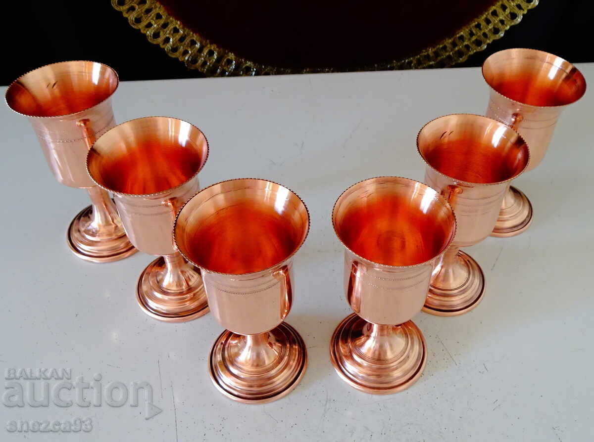 Παράδοση Χάλκινα φλιτζάνια για ρακή, καθαρός κόκκινος χαλκός, με βάση