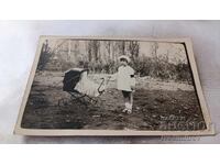Photo Yambol Girl with retro baby carriage in the park 1929