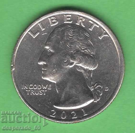 (¯`'•.¸ 25 cents 2021 D USA (Crossing the Delaware) with price 1.30 BGN | € 0.66