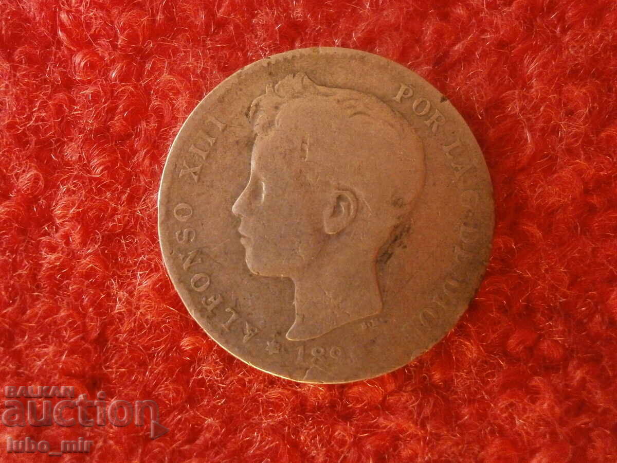 ИСПАНИЯ 1 ПЕСЕТА 1896 - СРЕБРО