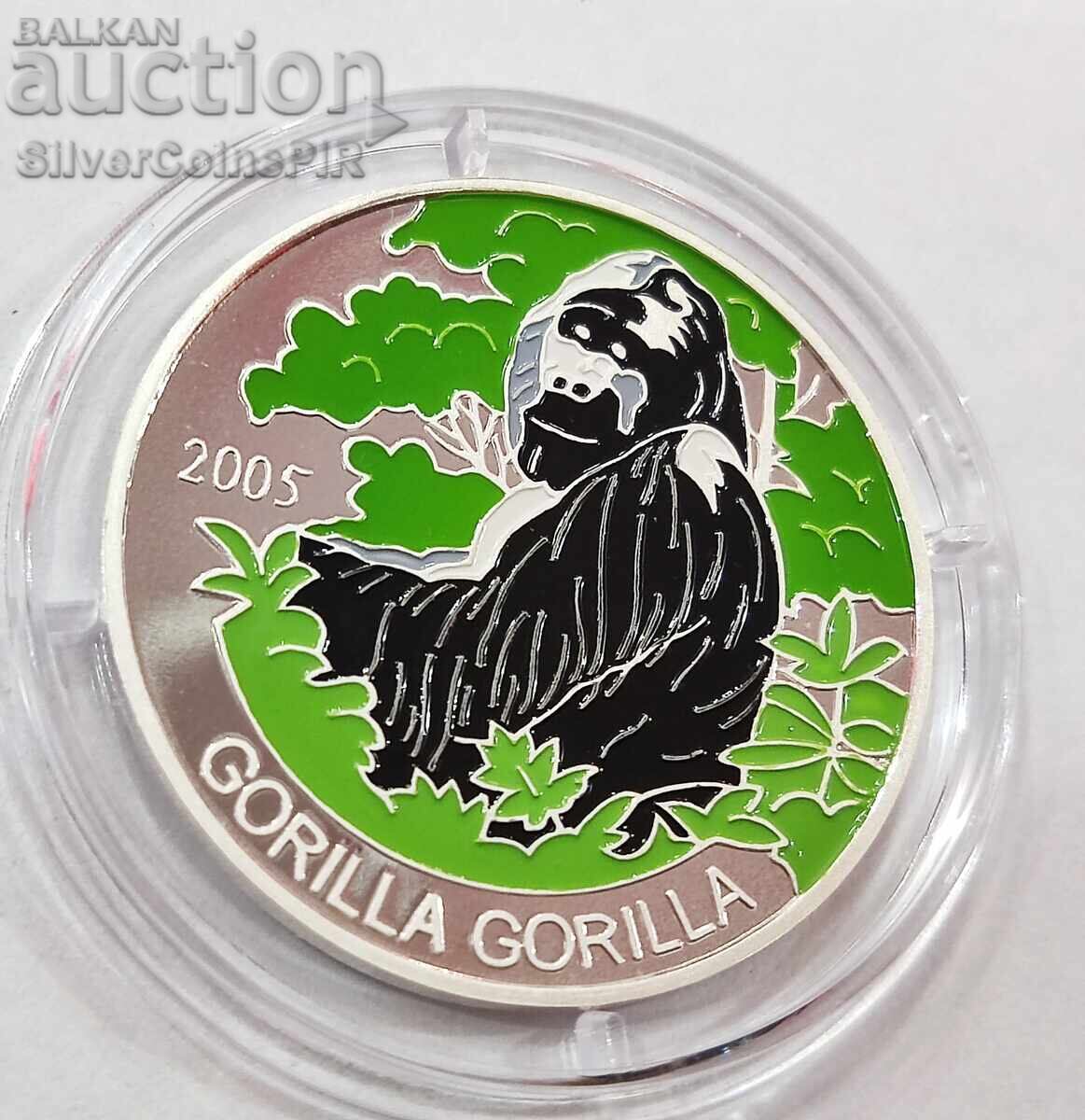 Παράδοση Αργυρό 1000 Φράγκα Γορίλας 2005 Κονγκό Διατήρηση της Πανίδας Παράδοση Αργυρό 1000 Φράγκα Γορίλας 2005 Κονγκό Διατήρηση της Πανίδας