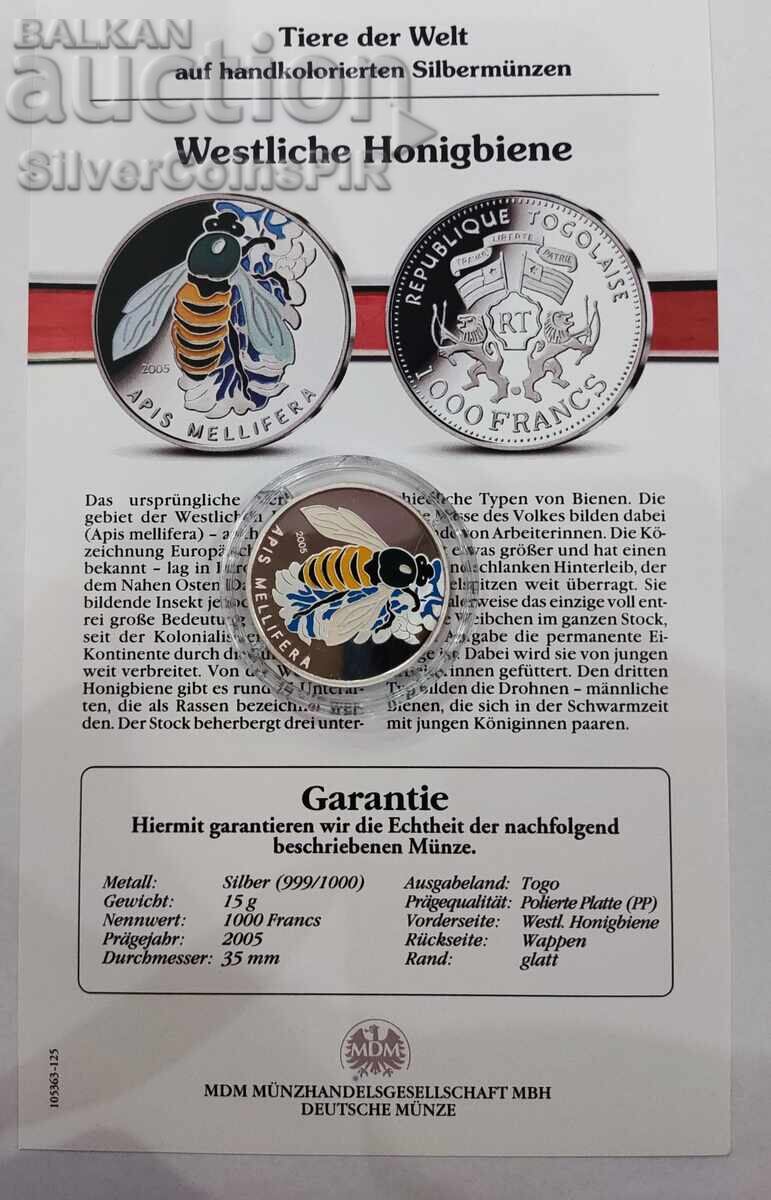 Δημοπρασία Ασημένιο 1000 Φράγκα Μέλισσα 2005 Τόγκο Διατήρηση της Πανίδας Δημοπρασία Ασημένιο 1000 Φράγκα Μέλισσα 2005 Τόγκο Διατήρηση της Πανίδας