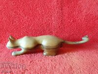 Figurină sculptată în lemn veche, Pisică care vânează