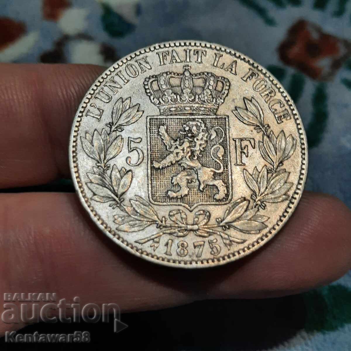 Belgium 5 Francs 1875 with price 70.00 BGN | € 35.79 Belgium 5 Francs 1875 with price 70.00 BGN | € 35.79