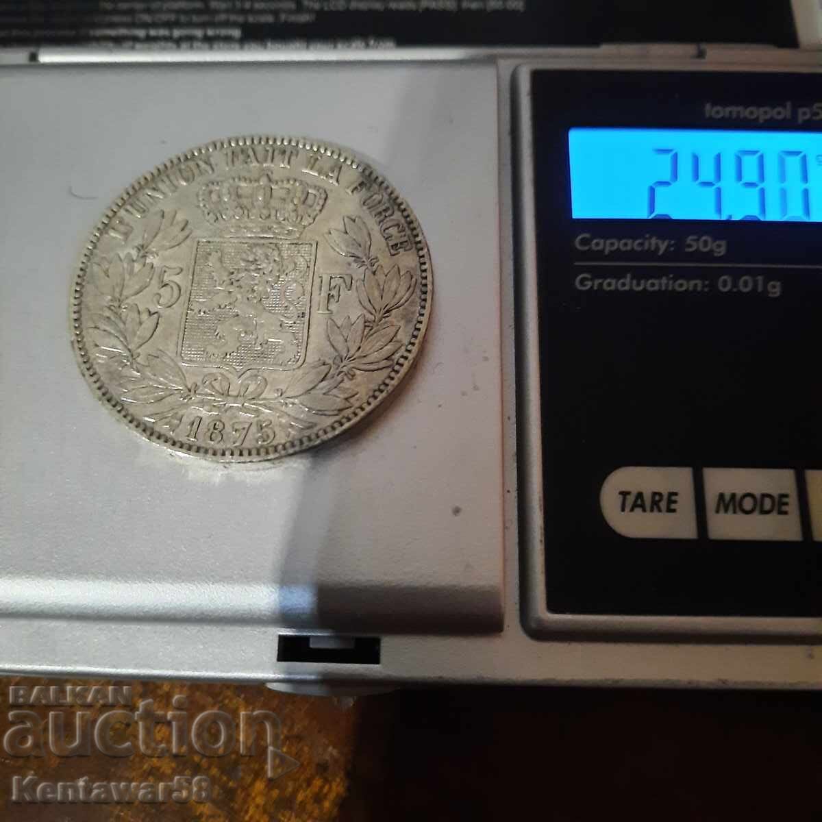 Belgium 5 Francs 1875 - 5 Belgium 5 Francs 1875 - 5