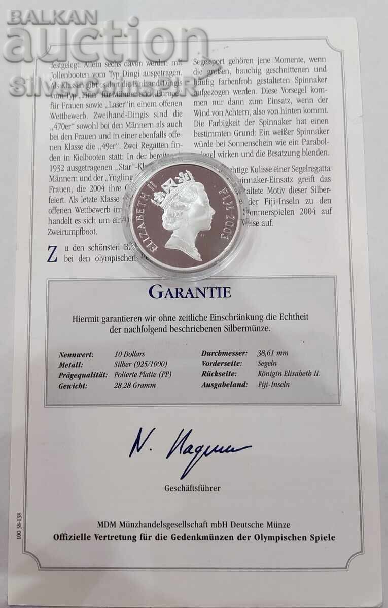 Доставка на Сребро 10 Долара Ветроходство 2003 Фиджи Олимпиада Доставка на Сребро 10 Долара Ветроходство 2003 Фиджи Олимпиада