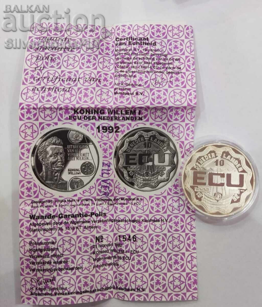 Аукцион Сребро 10 Екю Крал Вилем I 1992 Нидерландия Аукцион Сребро 10 Екю Крал Вилем I 1992 Нидерландия