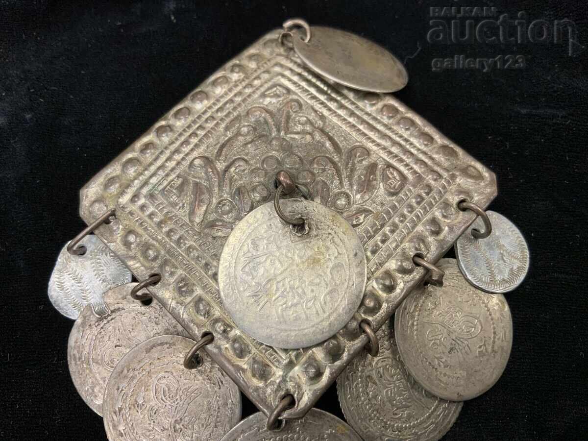 Revival-era jewelry, silver, cut, forged, Turkish coins with price 78.00 BGN | € 39.88 Revival-era jewelry, silver, cut, forged, Turkish coins with price 78.00 BGN | € 39.88