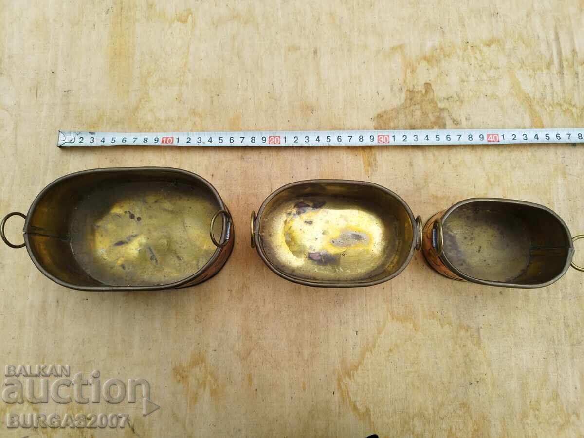 Old metal, brass vessels, planters - 3 pcs with price 45.00 BGN | € 23.01 Old metal, brass vessels, planters - 3 pcs with price 45.00 BGN | € 23.01