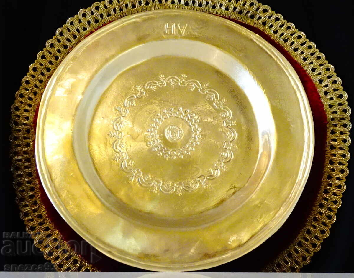 Bronze plate, platter, panel 850 gr., 27 cm., relief, gilding - 6