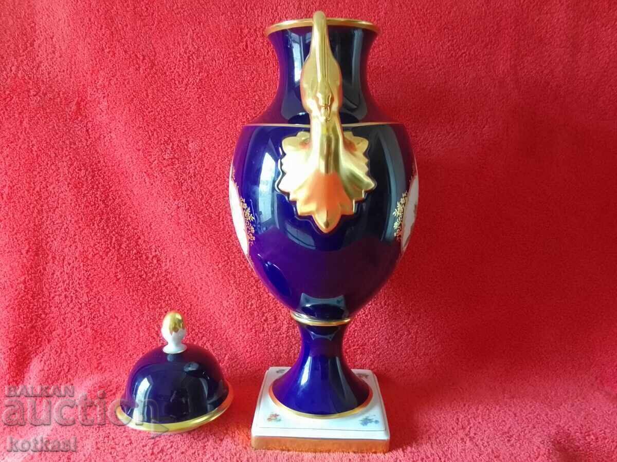 Amphora Vase KAISER Cobalt Swan Handles Meissen Bouquet H-41 with price 345.50 BGN | € 176.65
