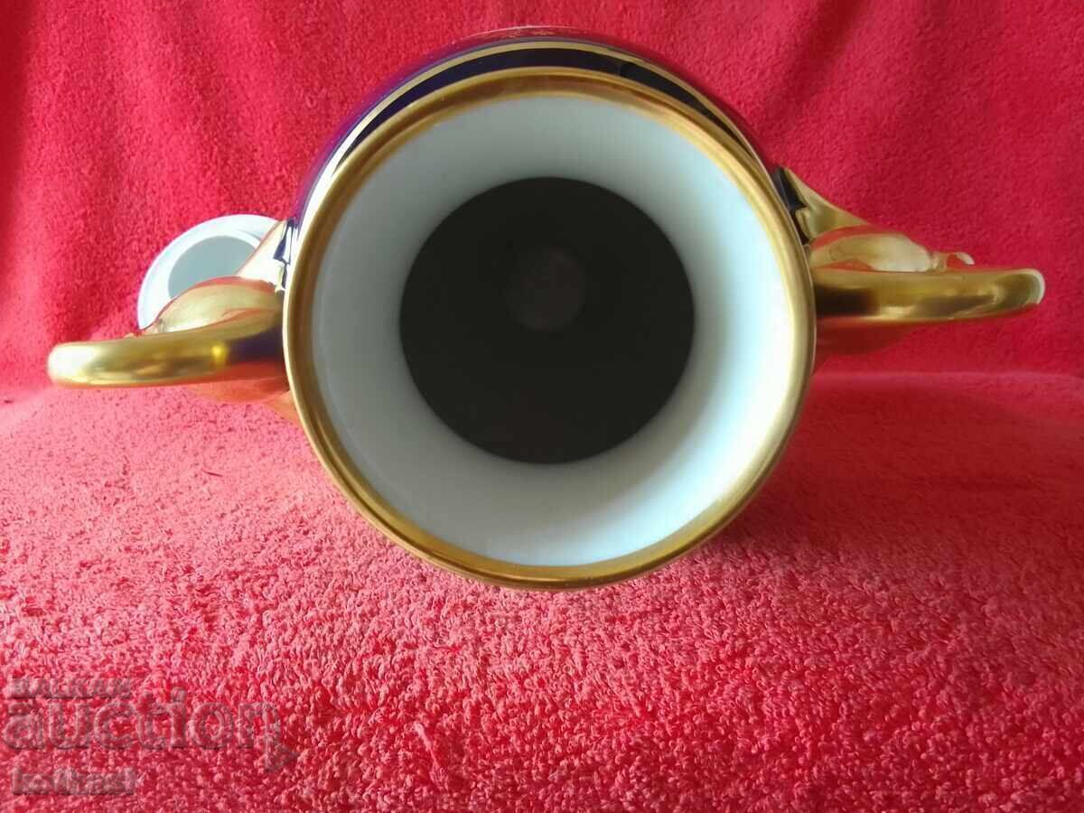 Amphora Vase KAISER Cobalt Swan Handles Meissen Bouquet H-41 - 5