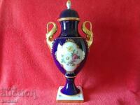 Vază Amforă KAISER Cobalt Mânere Lebădă Buchet de flori de Meissen H-41