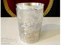 Cană de cositor, halbă, Cerb, Câine, picturi de vânătoare, 350 ml