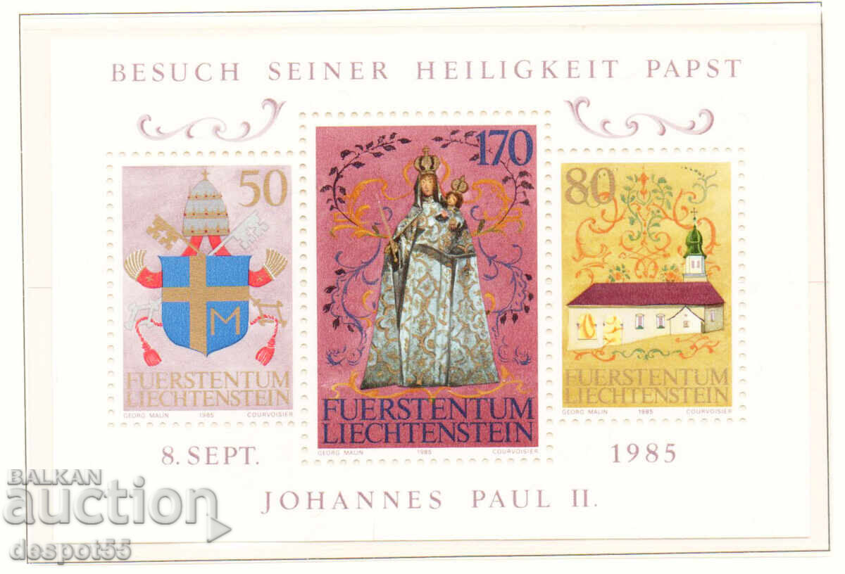 1985. Liechtenstein. The Visit of Pope John Paul II. Block