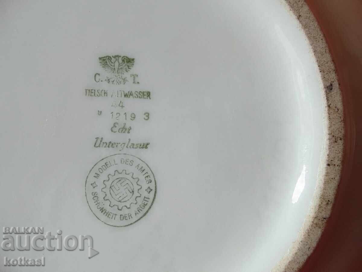 Old Porcelain Bowl Karl Tische Germany C.T. Broken Cross