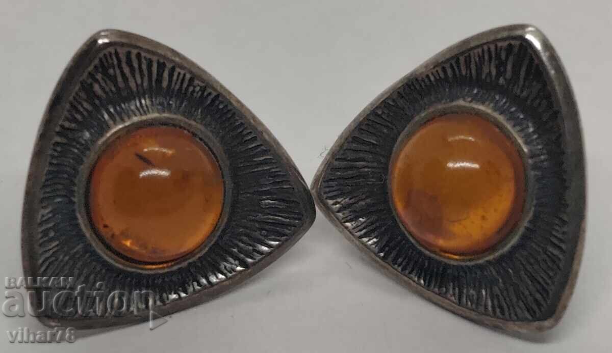 Cercei de argint cu chihlimbar