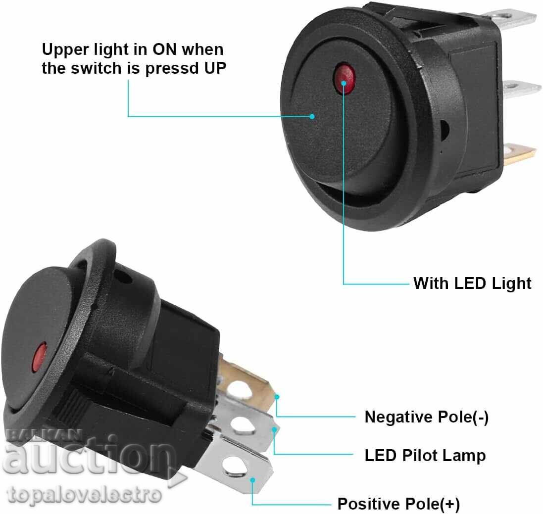 НОВ! Комплект 5 бр. кръгли рокер ключове с LED индикатор с цена 15.00 лв. | € 7.67
