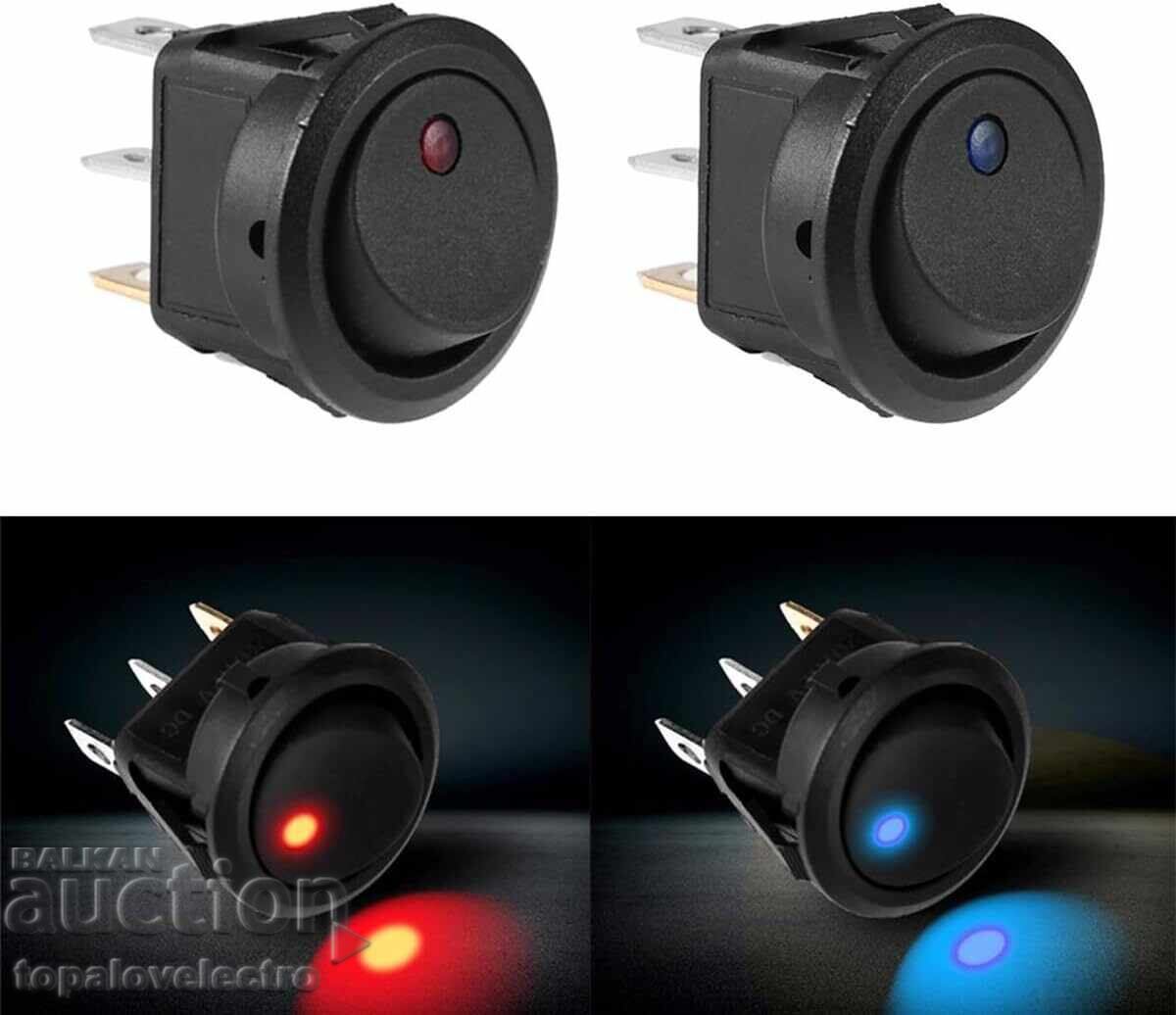 Доставка на НОВ! Комплект 5 бр. кръгли рокер ключове с LED индикатор