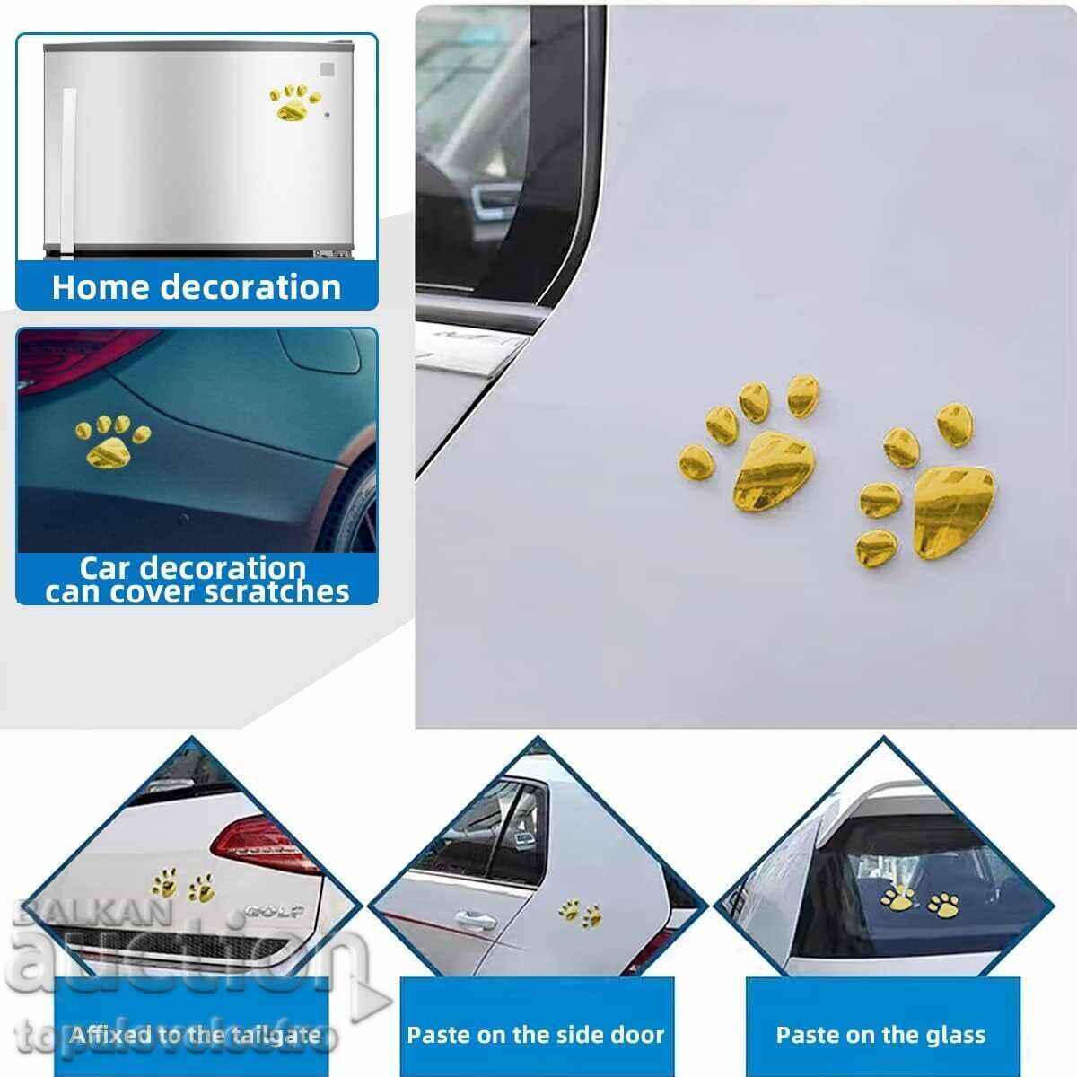 Доставка на НОВИ! 3D стикери лапички за автомобил – златни, 6 броя