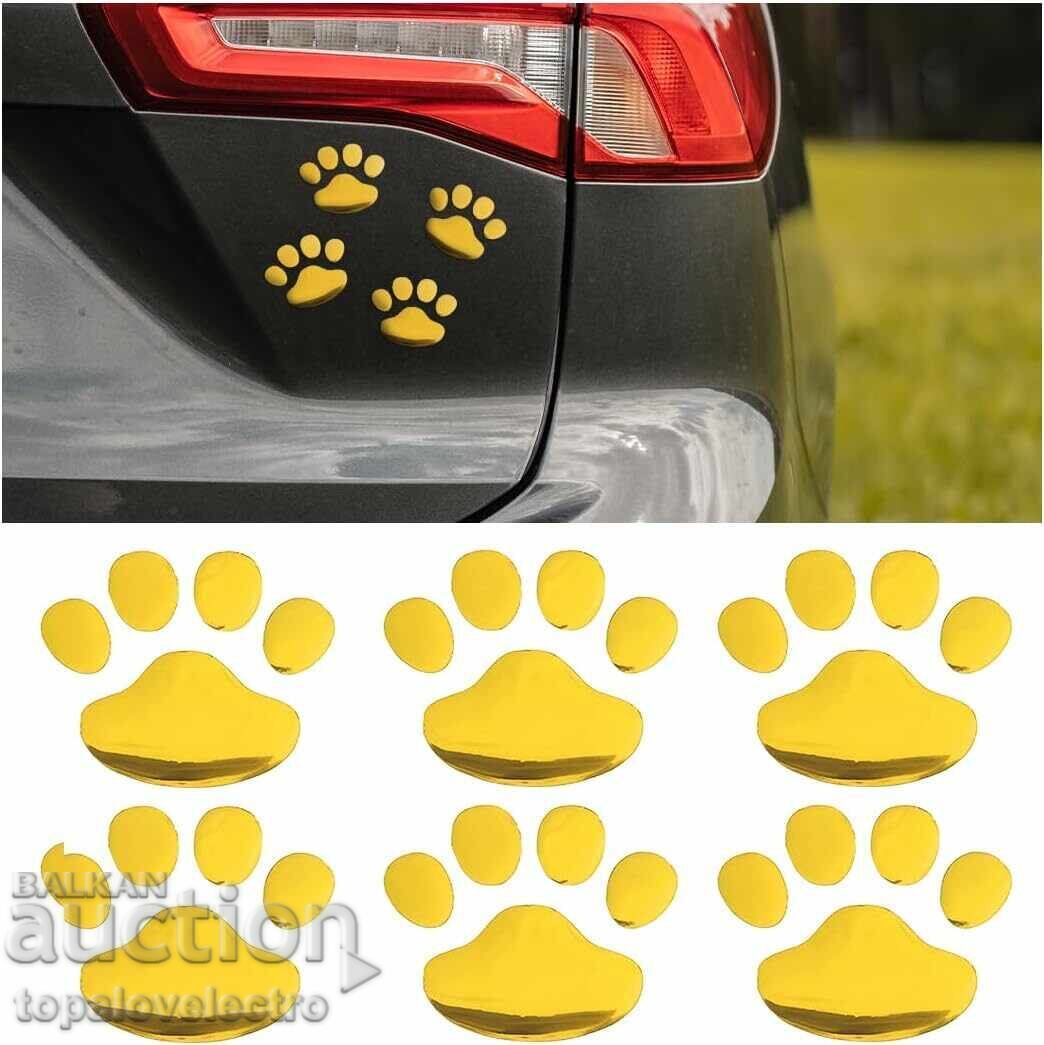 НОВИ! 3D стикери лапички за автомобил – златни, 6 броя