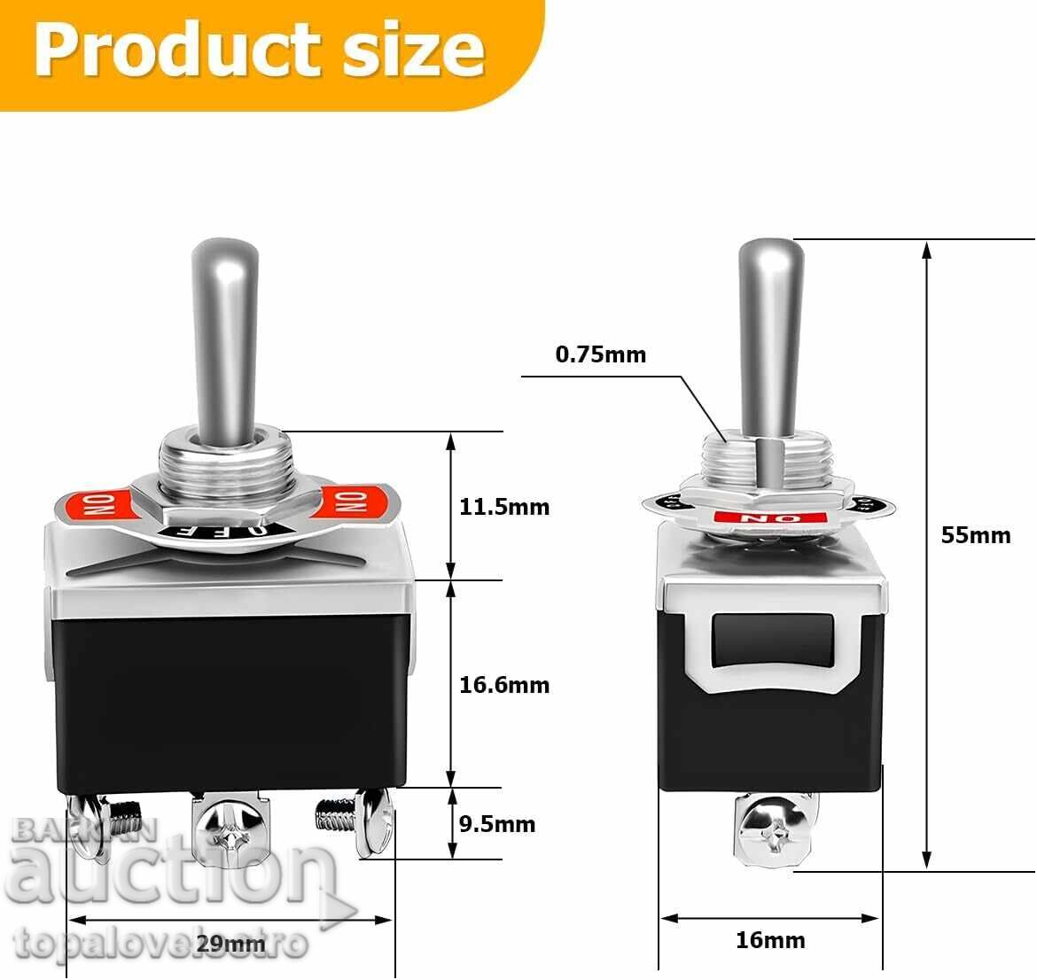 NEW! Set of 5 metal toggle switches with waterproof with price 21.00 BGN | € 10.74