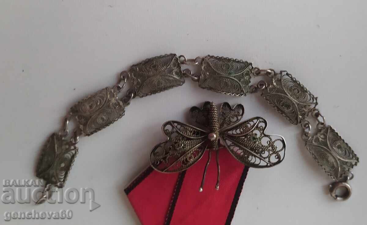 Delivery of Silver bracelet and brooch set, filigree, 17g