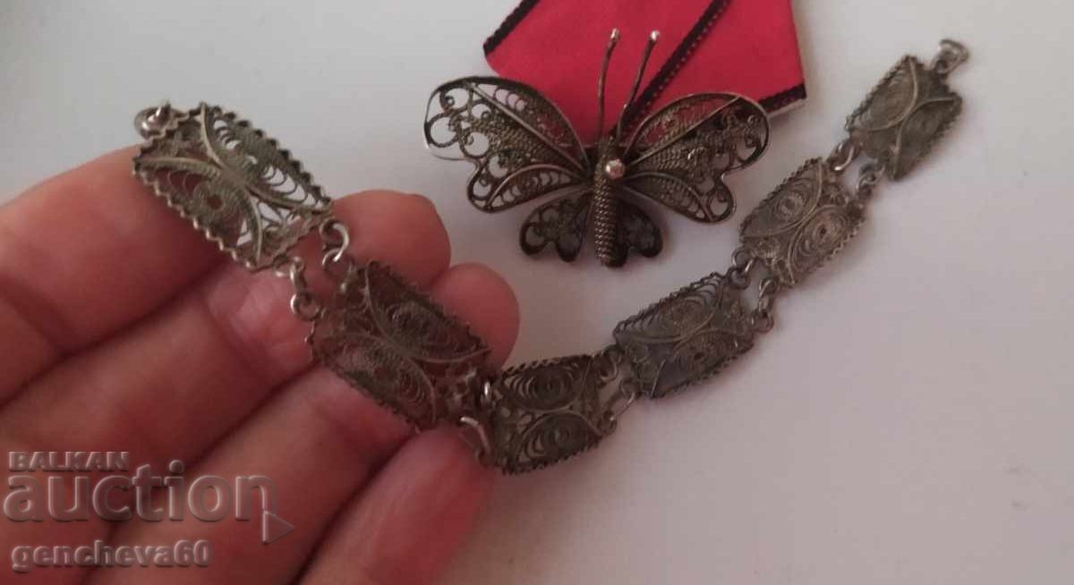 Σετ βραχιόλι και καρφίτσα ασήμι, φιλιγκράν 17γρ - 6