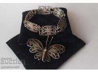 Silver bracelet and brooch set, filigree, 17g