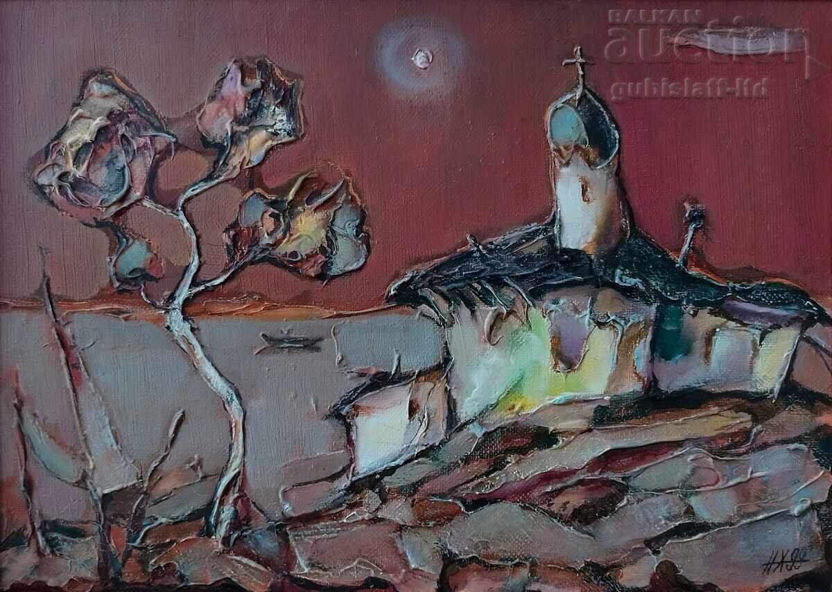 Πίνακας, τοπίο, εκκλησία, θάλασσα, ζωγρ. Ν. Χανζάροφ, 1999 με τιμή € 180.00 | 352.05 BGN