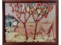 Painting, landscape, sea, nets, artist N. Hanzarov, 1999