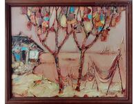 Tablou, peisaj, mare, plase, pictor N. Hanzarov, 1999