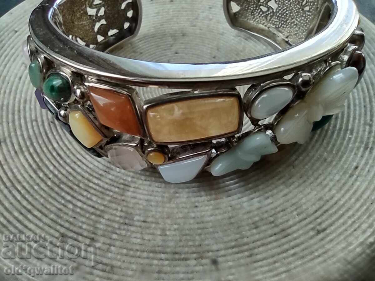 Широка СРЕБЪРНА ГРИВНА, камъни, СРЕБРО 925 Широка СРЕБЪРНА ГРИВНА, камъни, СРЕБРО 925