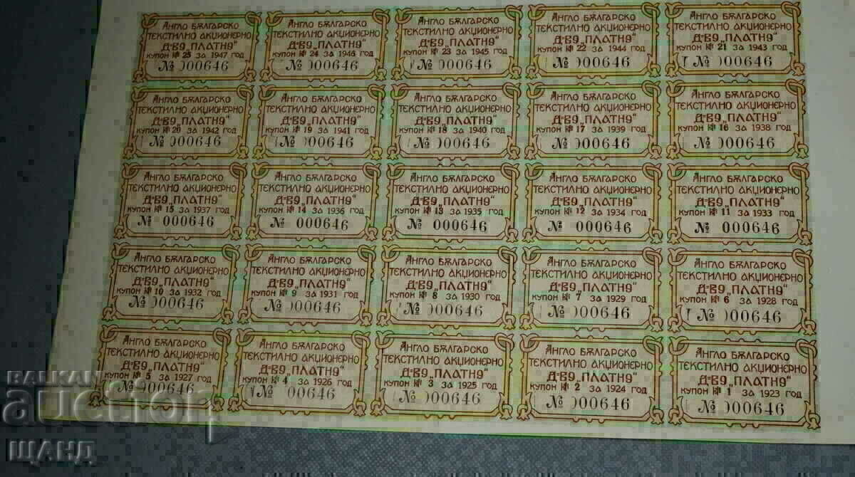 1923 Action Anglo-Bulgarian Textile Company Canvas BGN 1,000 - 5