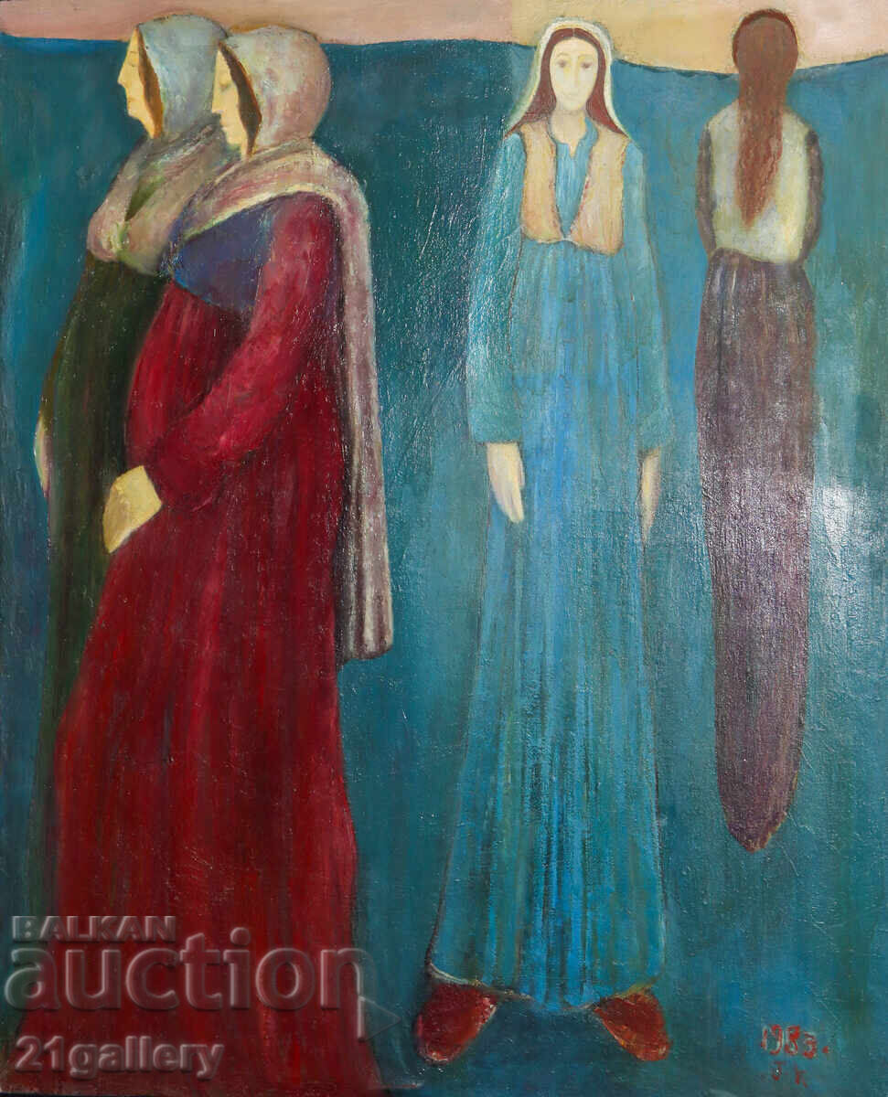 Oil painting portrait figurative composition with price 1300.00 BGN | € 664.68