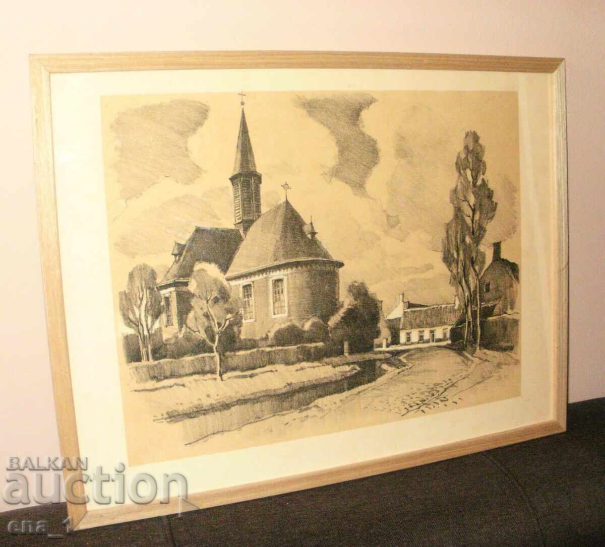 Стара църква, западноевропейски литографски отпечатък, рамка - 5 Стара църква, западноевропейски литографски отпечатък, рамка - 5