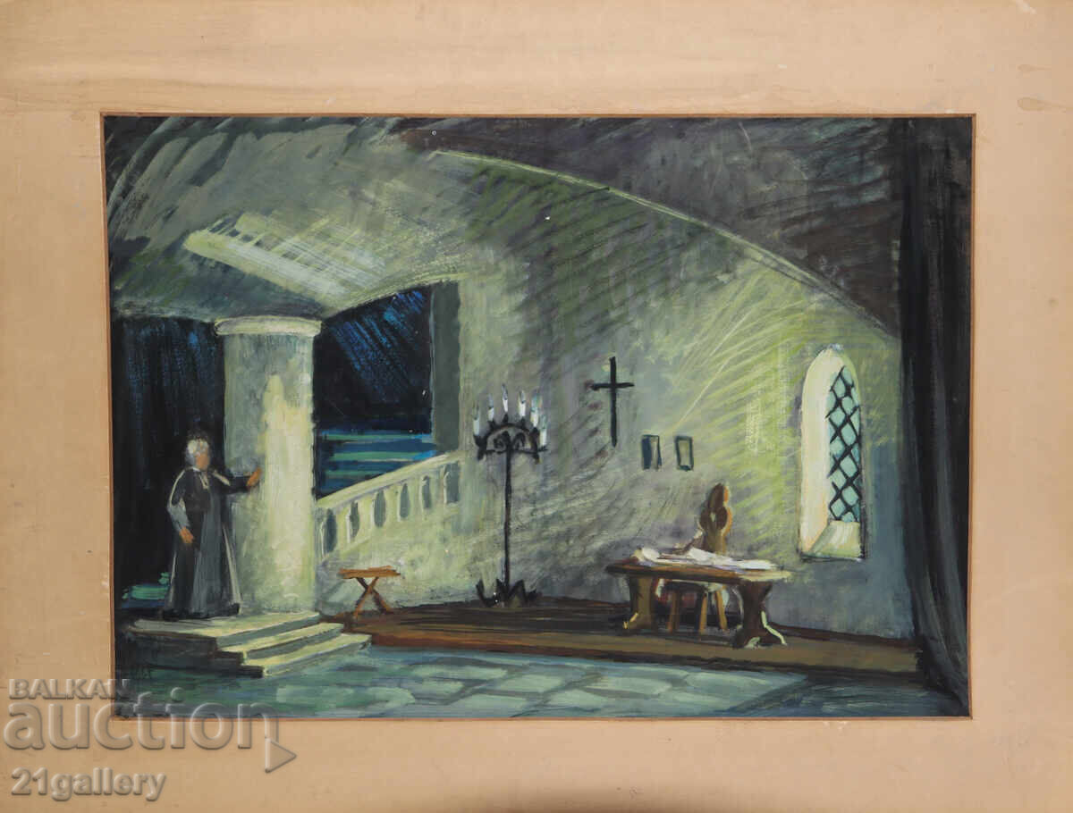 Old large painting, tempera paints, interior with price 500.00 BGN | € 255.65