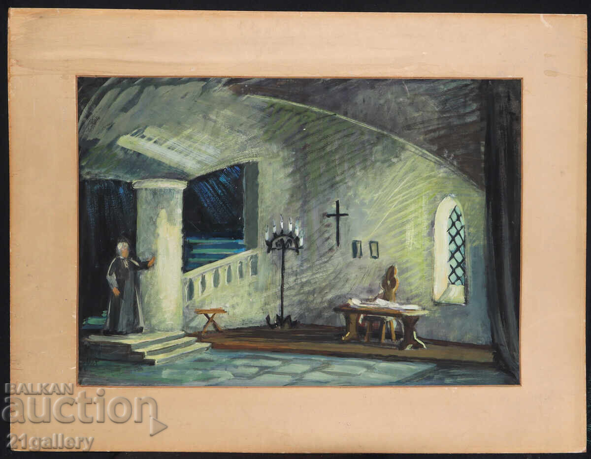 Auction  Old large painting, tempera paints, interior