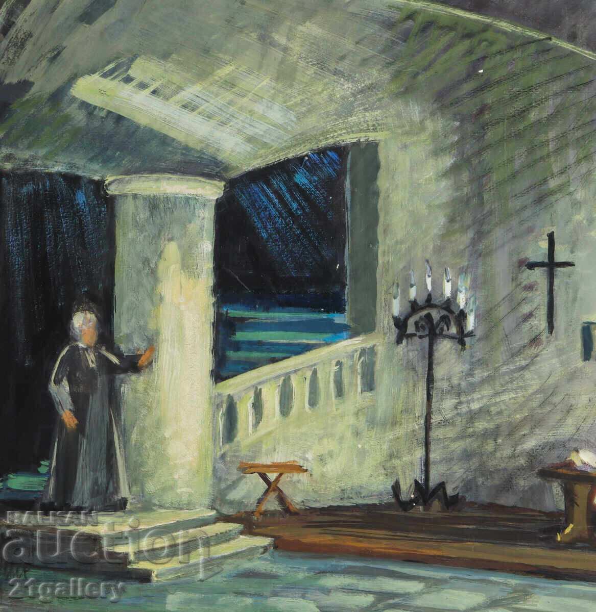 Old large painting, tempera paints, interior - 6