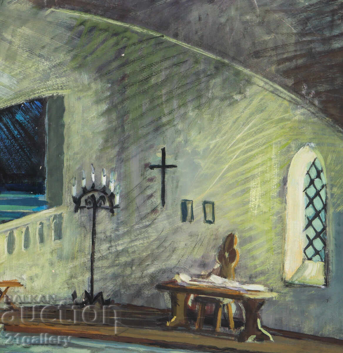 Old large painting, tempera paints, interior - 7