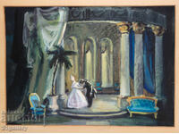 Old large painting, tempera paints, interior
