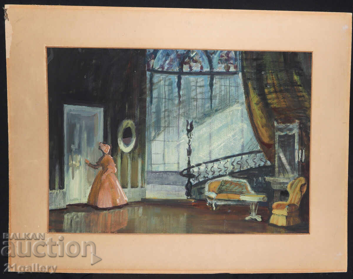 Old large painting, tempera paints, interior with price 500.00 BGN | € 255.65