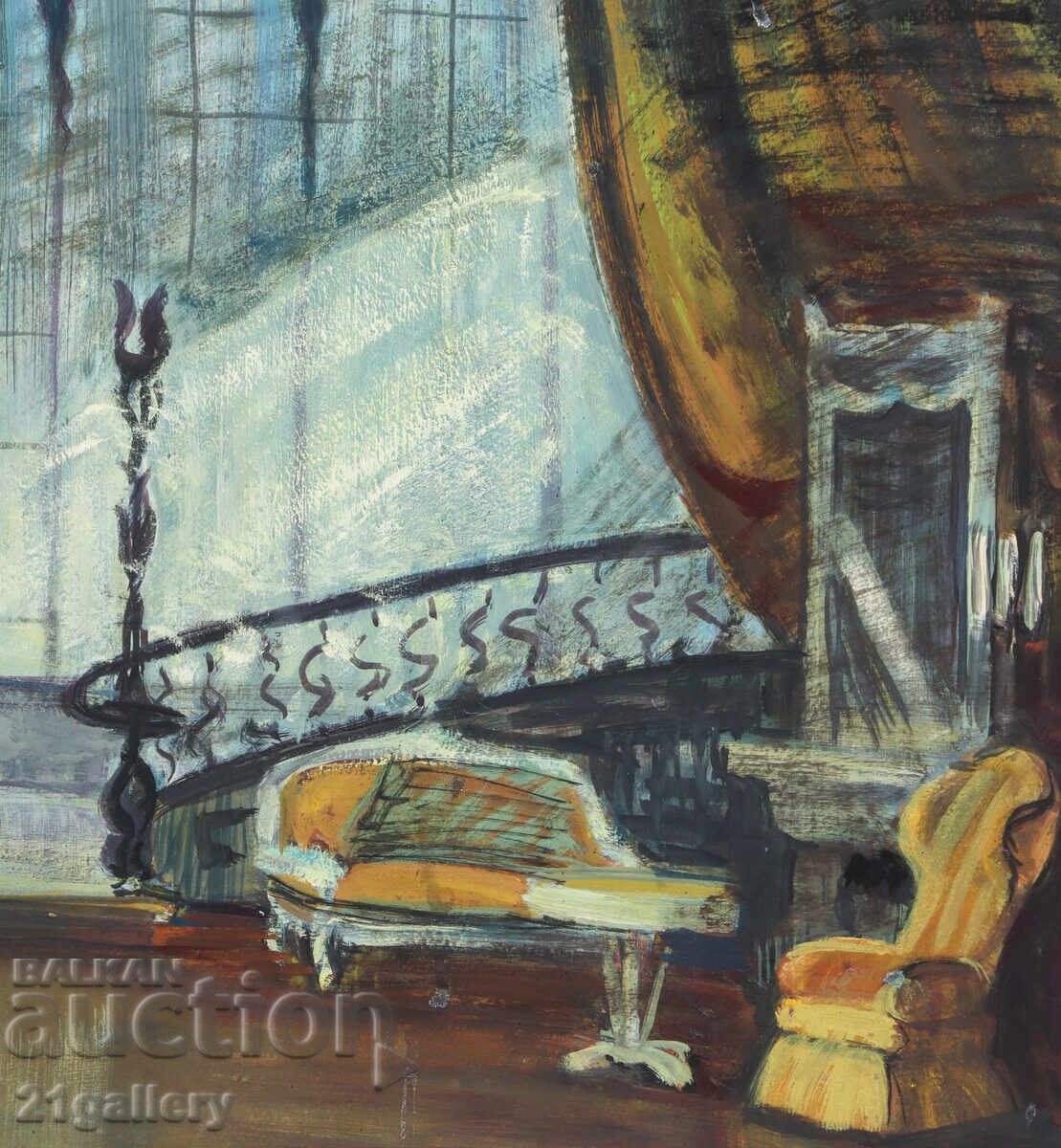 Old large painting, tempera paints, interior - 6