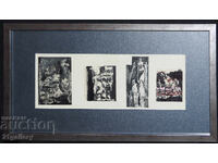 Tablou culori tempera compoziție abstractă poliptic