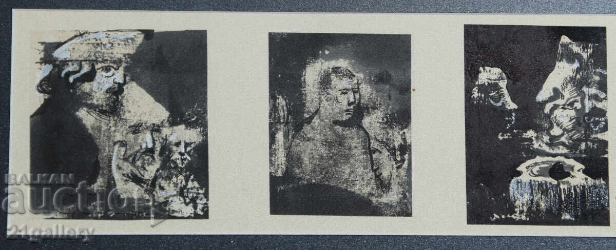 Painting tempera / ink abstract composition triptych - 5