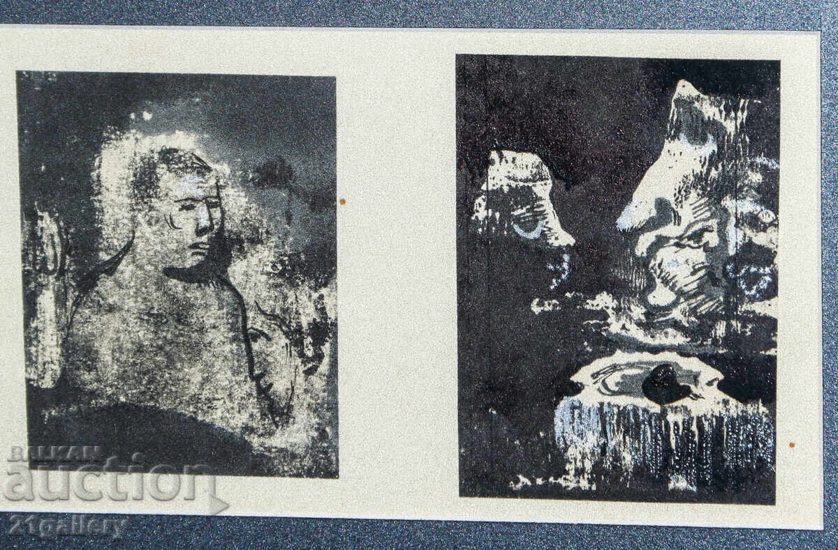 Painting tempera / ink abstract composition triptych - 6