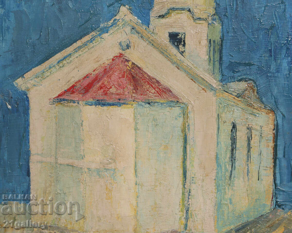 Картина маслени бои пейзаж със църква - 5